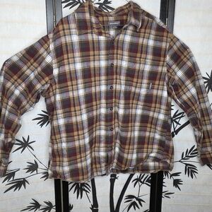 Eddie Bauer Men's Brown and Yellow Plaid Shirt